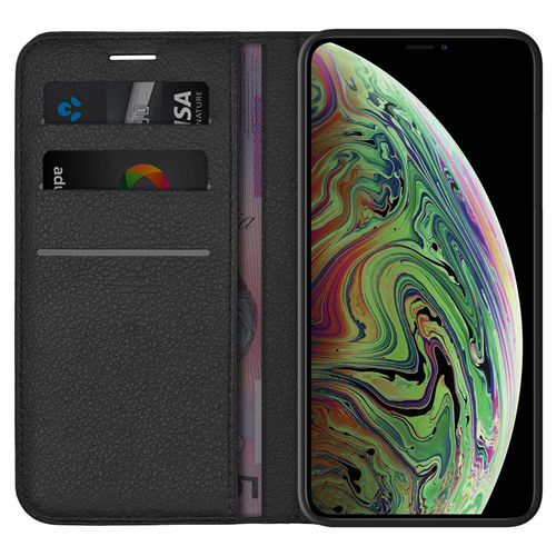 Leather Wallet Case & Card Holder Pouch for Apple iPhone Xs Max - Black